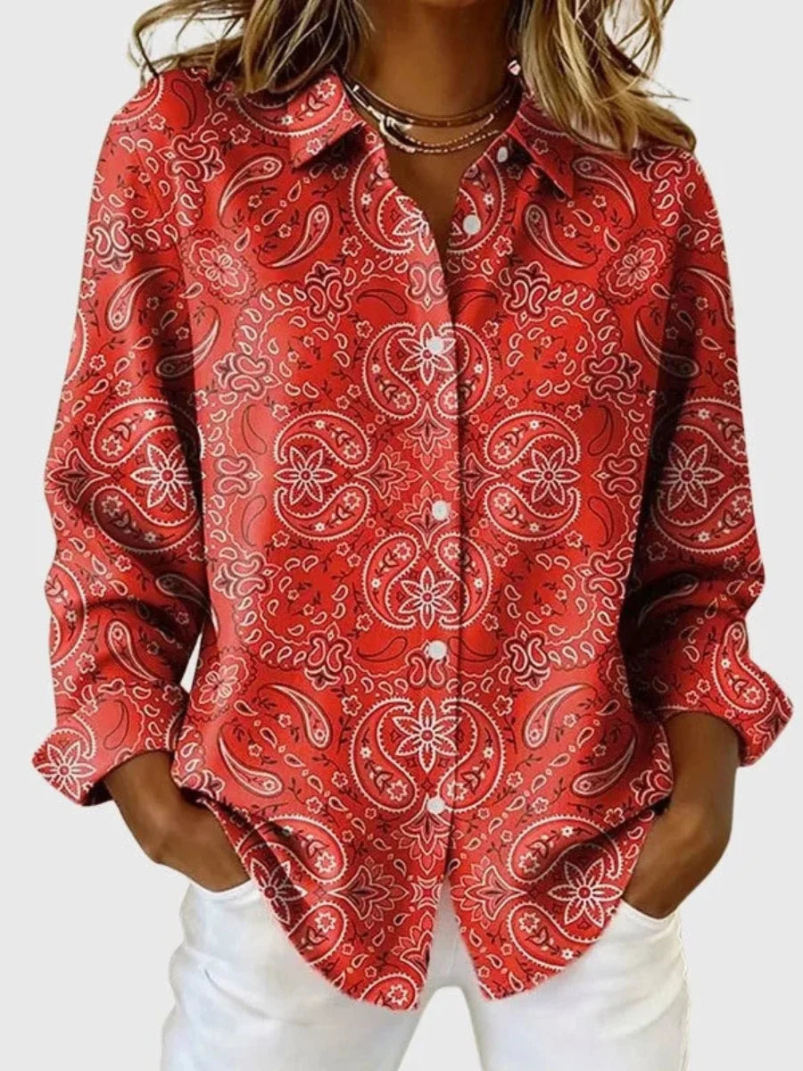 Blanca™ | Blusa abotonada con estampado de Paisley
