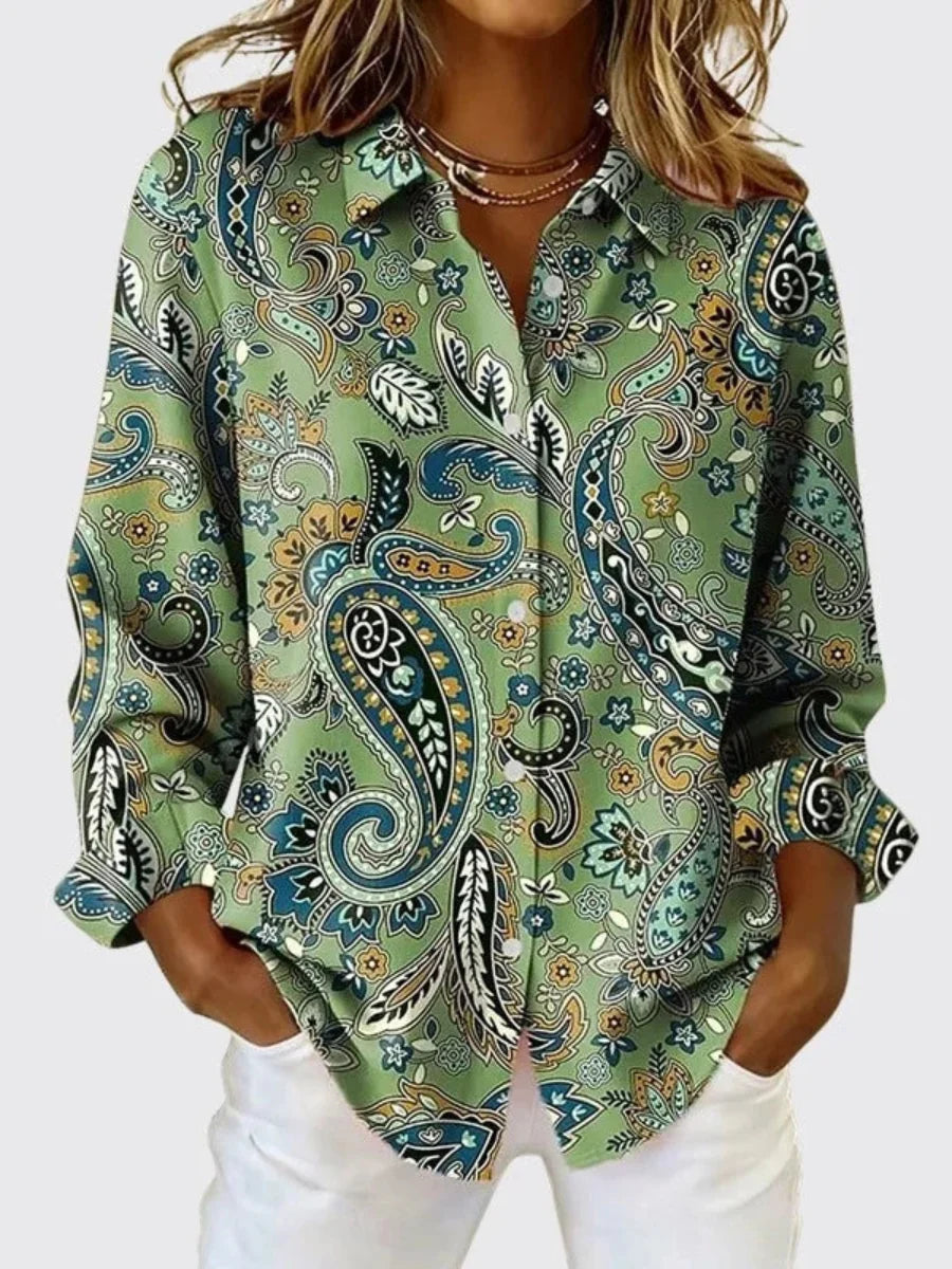 Blanca™ | Blusa abotonada con estampado de Paisley