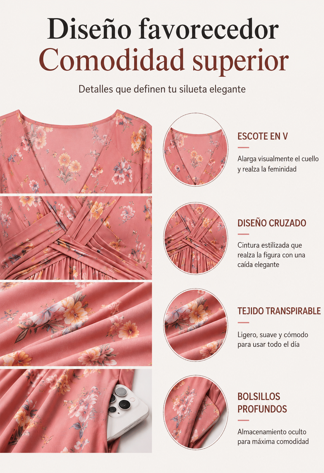 Rosa | Vestido floral con escote en V