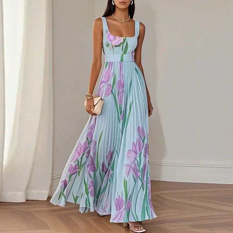 Blanca | Vestido largo de corte A con estampado floral