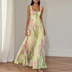 Blanca | Vestido largo de corte A con estampado floral