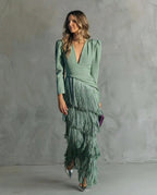 Maria | Elegante vestido con mangas con flecos