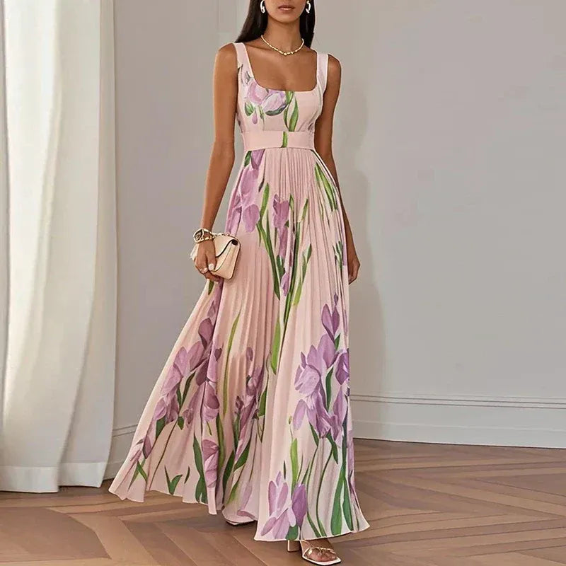 Blanca | Vestido largo de corte A con estampado floral