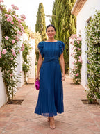 Sara | Elegante vestido largo plisado con cintura anudada