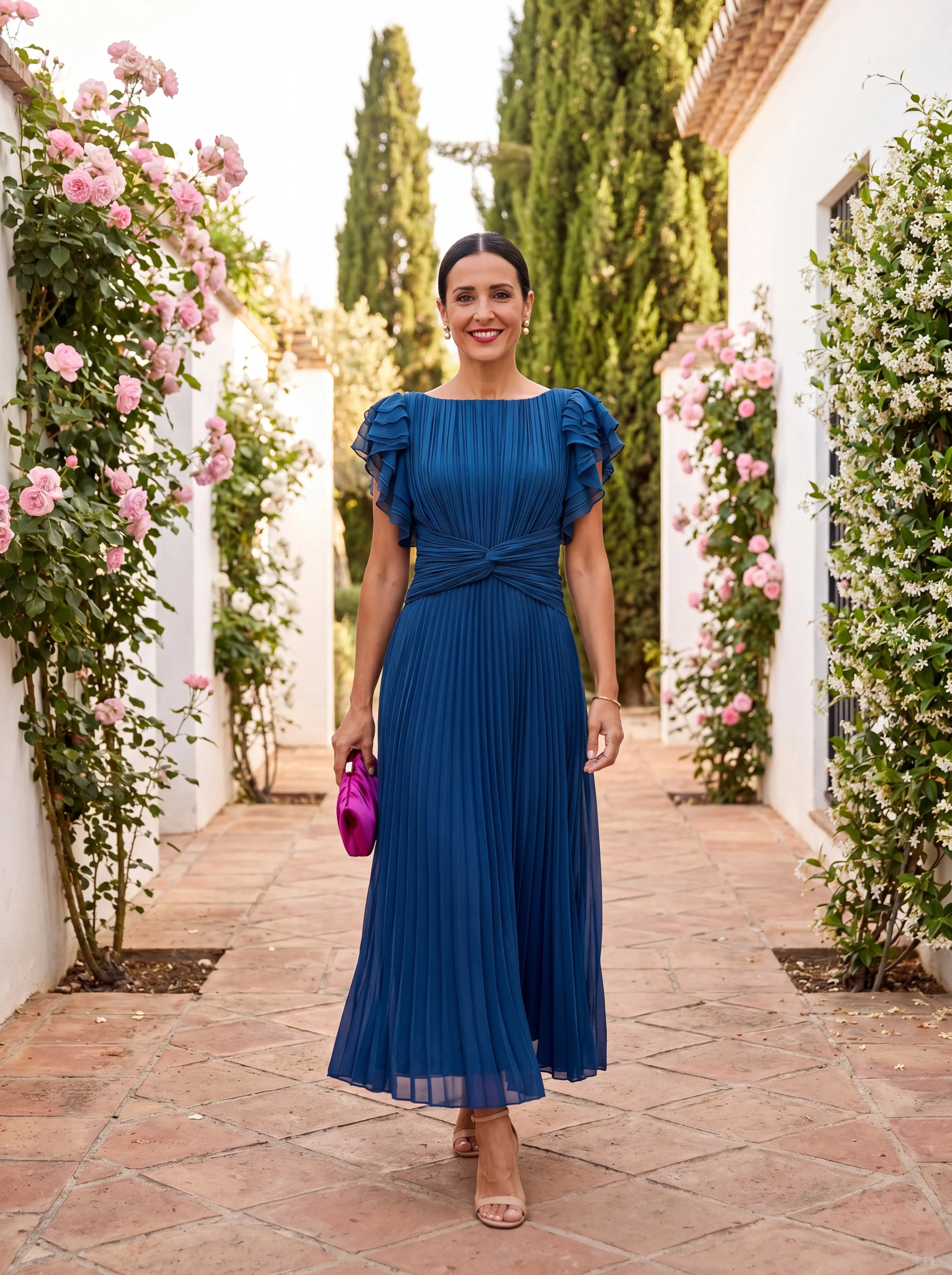 Sara | Elegante vestido largo plisado con cintura anudada