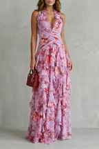 Belén | Vestido largo romántico con escote halter y cascada de rosas
