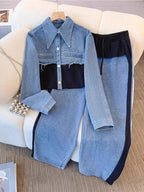 Ruth | Conjunto de chaqueta corta y pantalón de pierna ancha con bloques de color