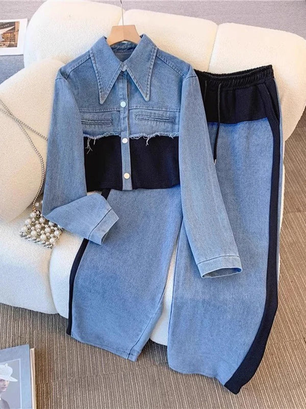 Ruth | Conjunto de chaqueta corta y pantalón de pierna ancha con bloques de color