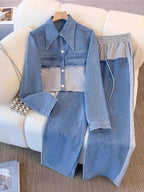 Ruth | Conjunto de chaqueta corta y pantalón de pierna ancha con bloques de color