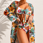 María | Elegante bikini de tres piezas con estampado tropical