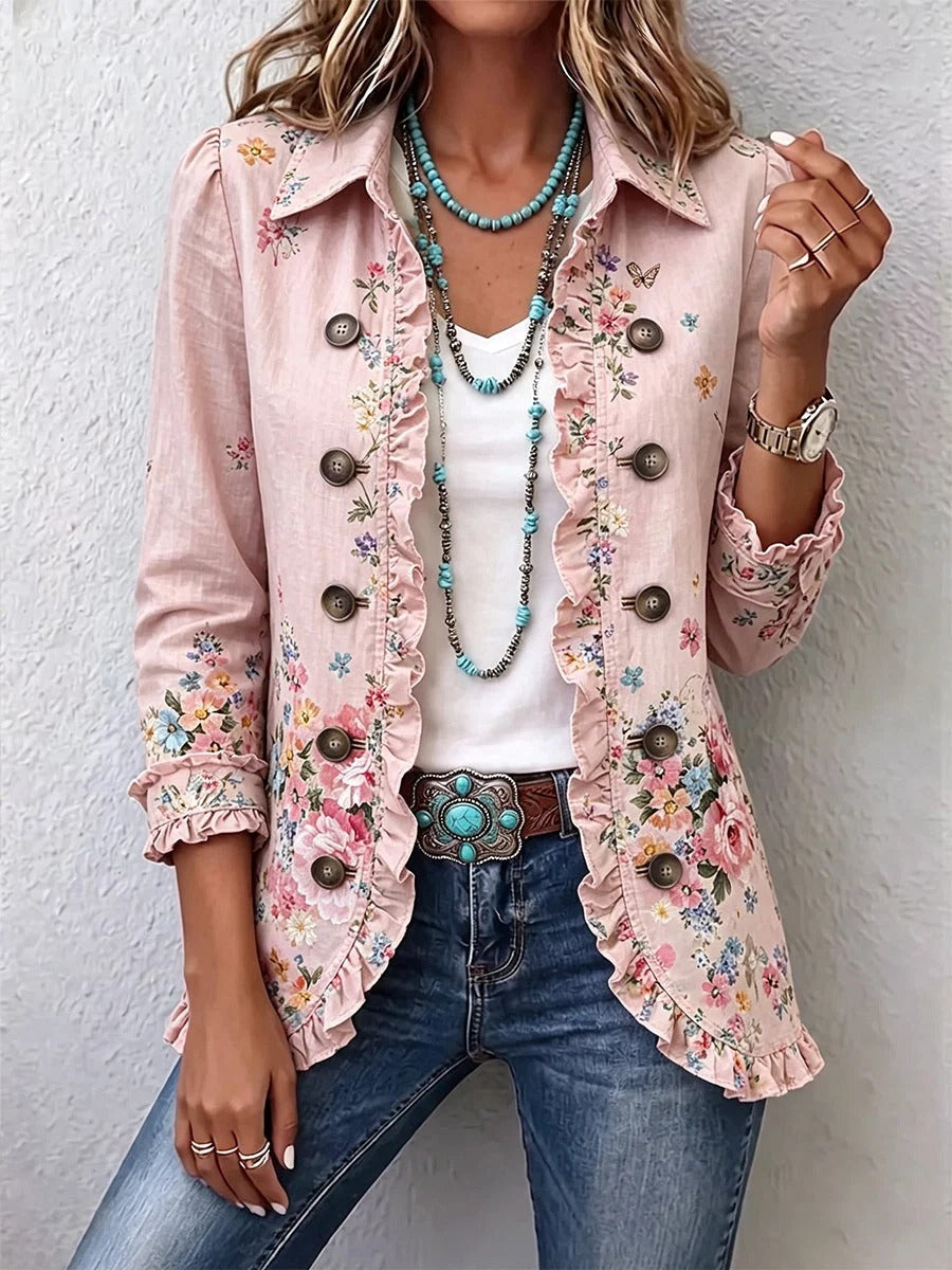 Bea | Chaqueta con volantes florales y botones en la parte delantera