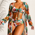 María | Elegante bikini de tres piezas con estampado tropical