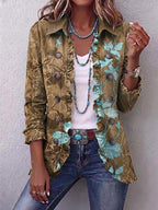 Sandra | Chaqueta vintage bohemia con volantes y estampado floral degradado
