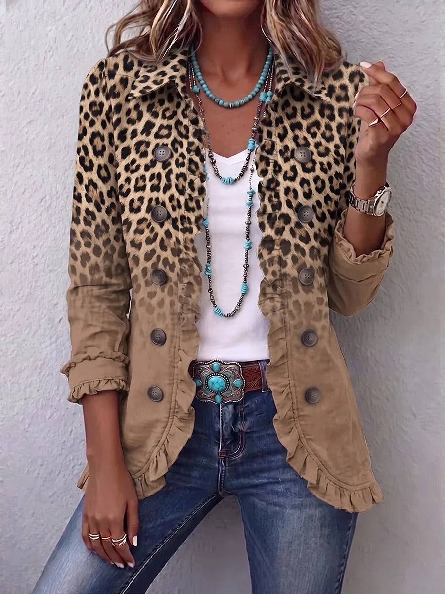 Tania | Chaqueta vintage con volantes y degradado de leopardo