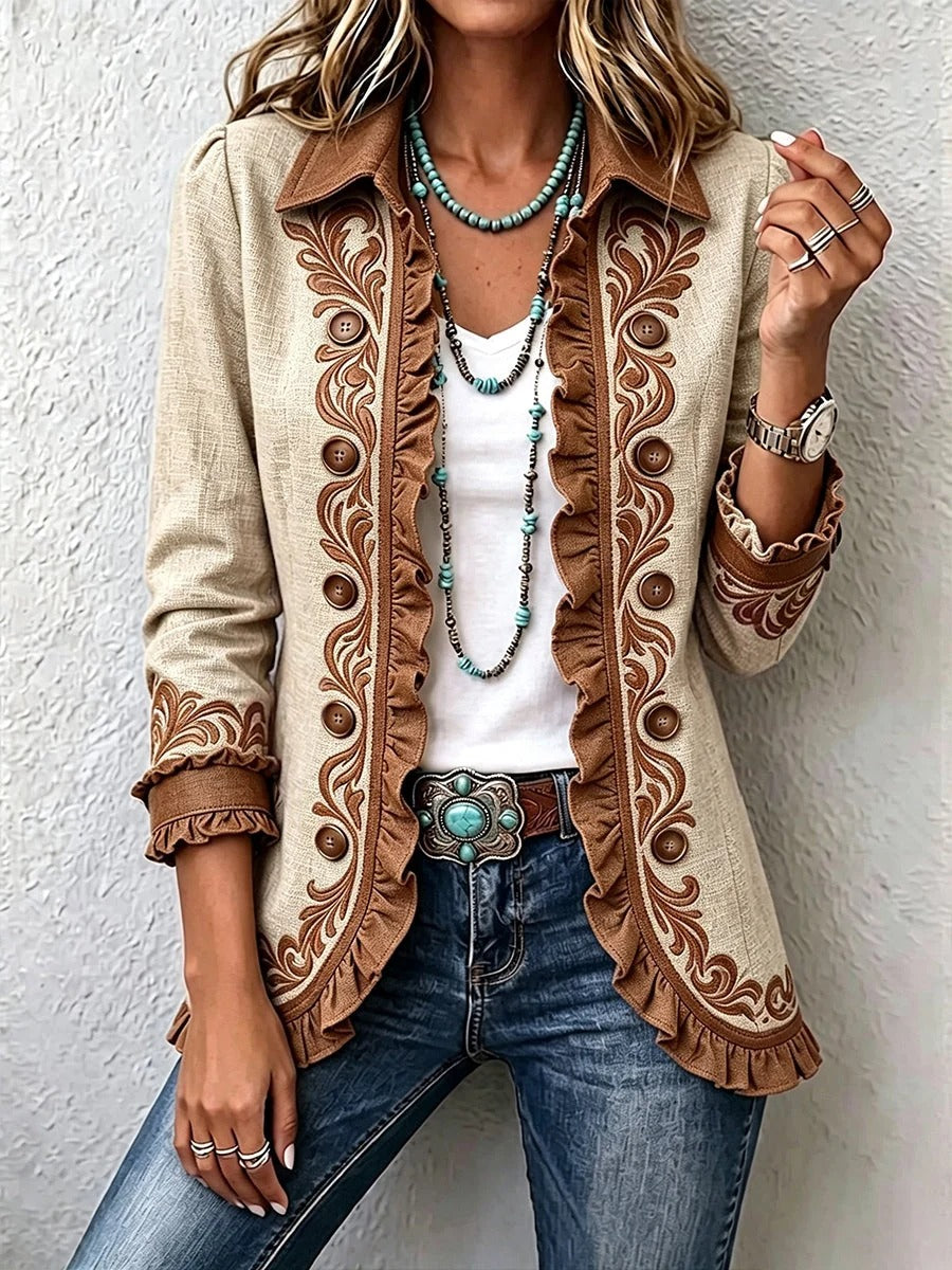 Daniela | Chaqueta vintage bohemia con volantes y estampado floral