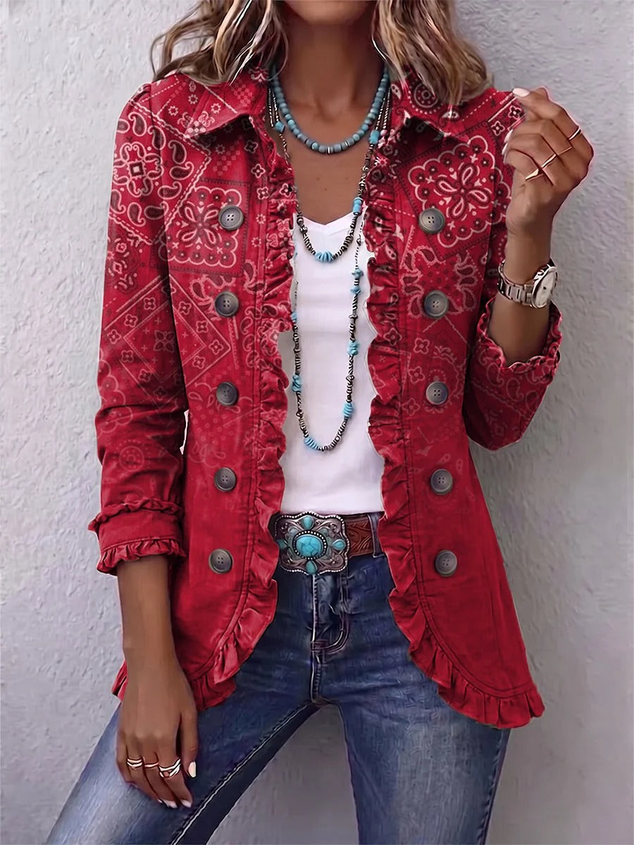 Gisela | Chaqueta con volantes y estampado bohemio de cachemira ombré
