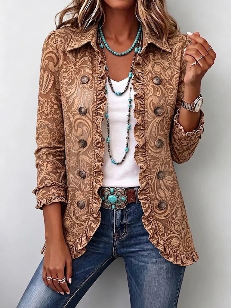 Victoria | Chaqueta vintage bohemia con estampado floral y volantes
