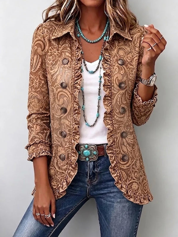 Victoria | Chaqueta vintage bohemia con estampado floral y volantes