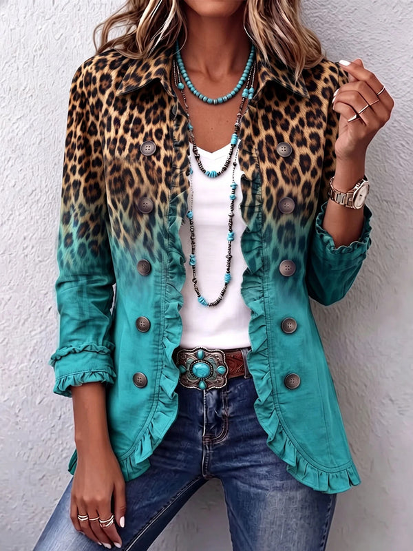 Elizabeth | Chaqueta tipo blazer con volantes y efecto degradado de leopardo