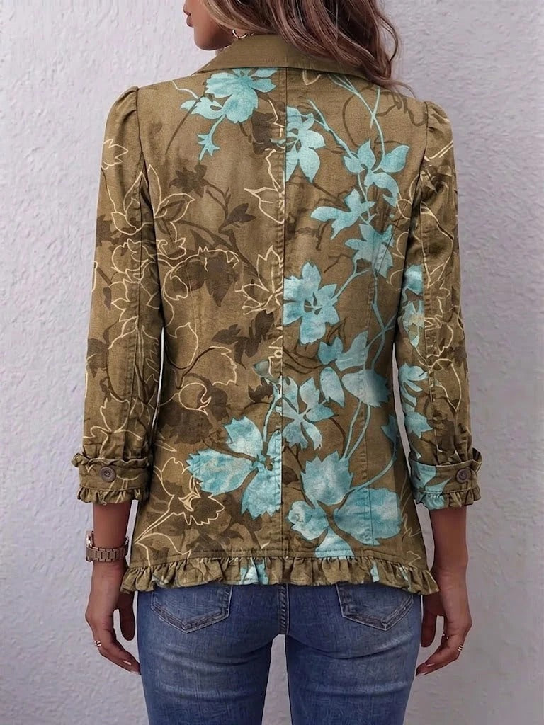 Sandra | Chaqueta vintage bohemia con volantes y estampado floral degradado
