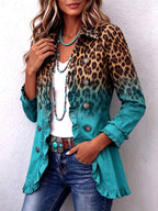 Elizabeth | Chaqueta tipo blazer con volantes y efecto degradado de leopardo