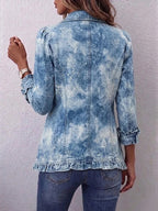 Julia | Chaqueta con estampado botánico vintage degradado estilo boho y detalle de volantes