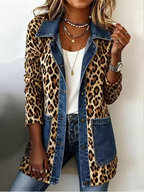 Fabiana | Chaqueta larga vaquera con paneles de contraste y estampado de leopardo