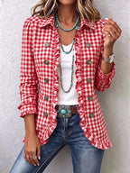 Carla | Chaqueta abotonada con volantes y estampado de cuadros vichy