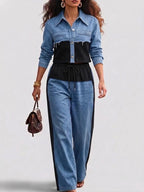 Ruth | Conjunto de chaqueta corta y pantalón de pierna ancha con bloques de color