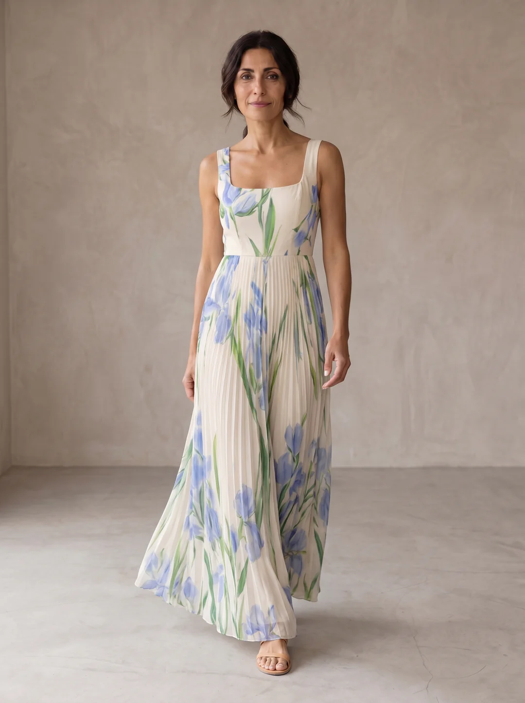 Blanca | Vestido largo de corte A con estampado floral