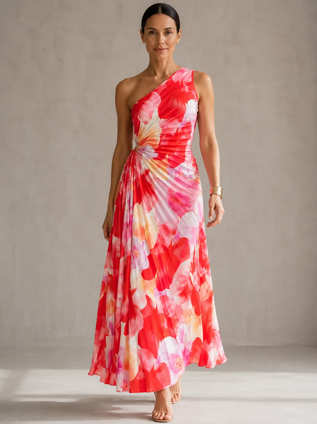 Yanira | Vestido plisado de un solo hombro