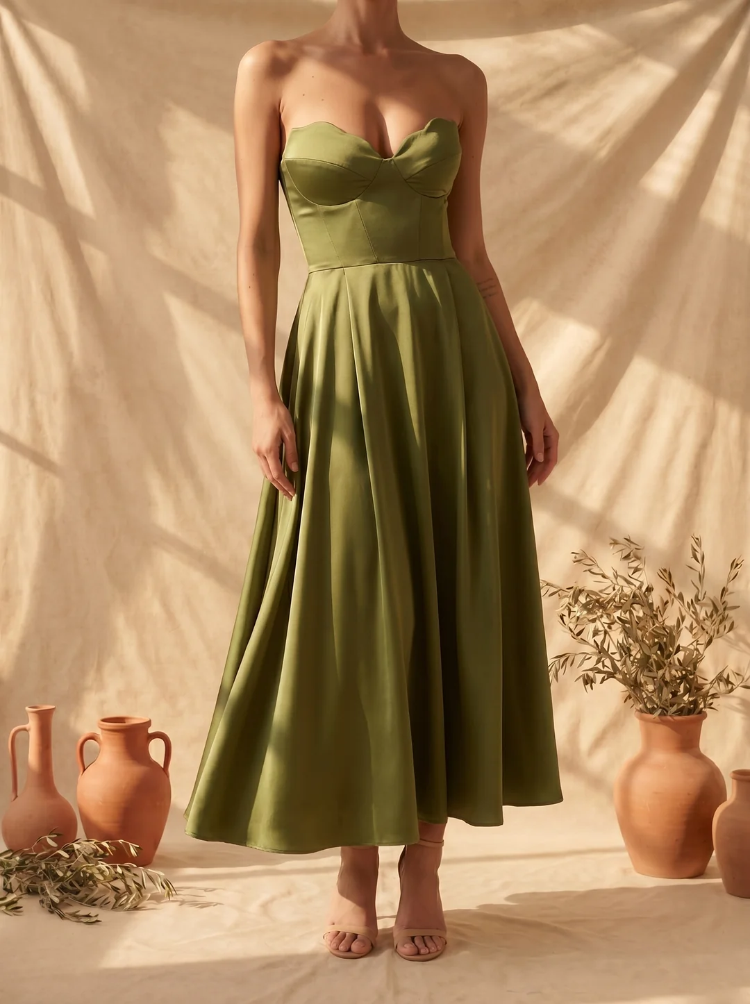 Josefa | Elegante vestido midi sin tirantes