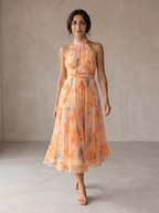 Aurora | Vestido con escote halter y estampado de acuarela