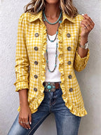 Carla | Chaqueta abotonada con volantes y estampado de cuadros vichy