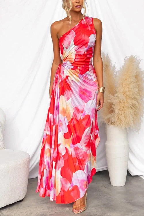 Yanira | Vestido plisado de un solo hombro