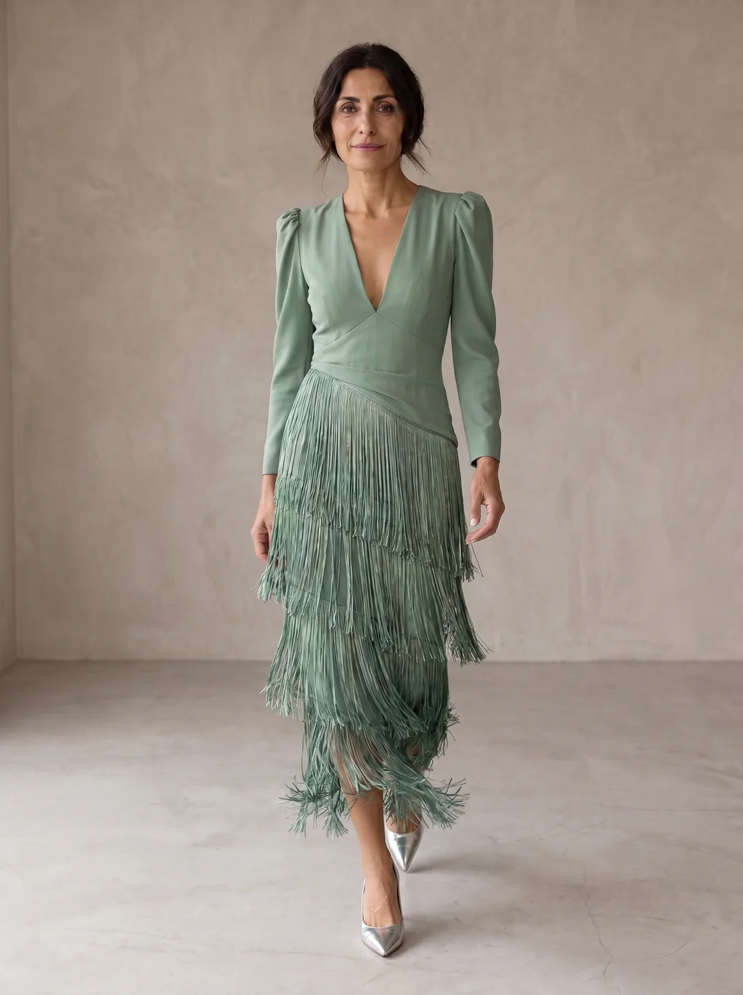 Maria | Elegante vestido con mangas con flecos