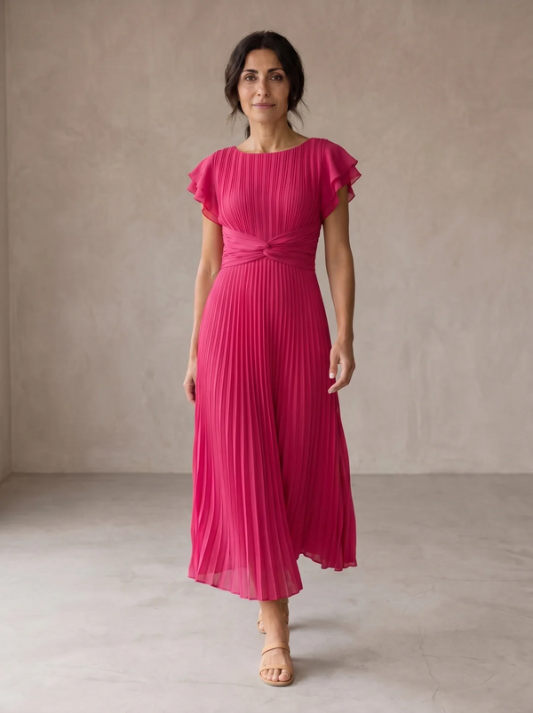 Sara | Elegante vestido largo plisado con cintura anudada
