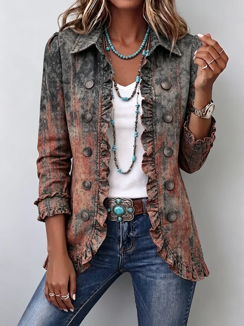 Berta | Chaqueta con volantes y estampado texturizado degradado vintage