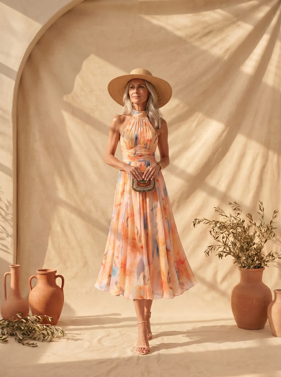 Aurora | Vestido con escote halter y estampado de acuarela