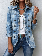Julia | Chaqueta con estampado botánico vintage degradado estilo boho y detalle de volantes