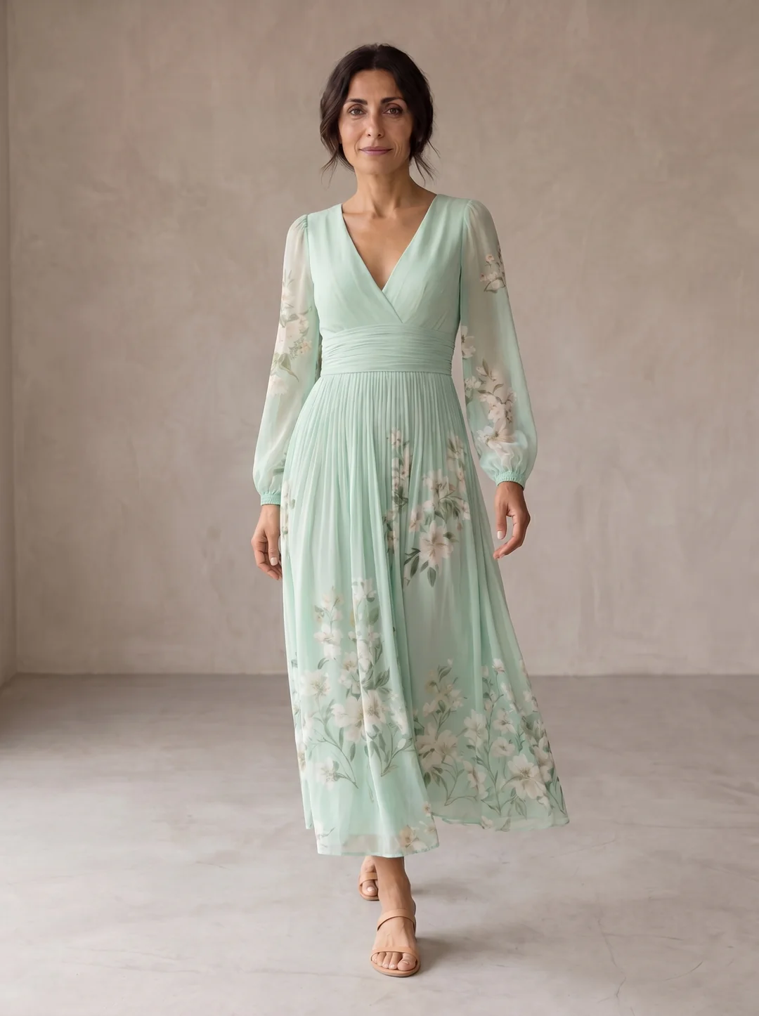 Teresa | Vestido midi floral verde claro