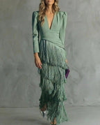 Maria | Elegante vestido con mangas con flecos