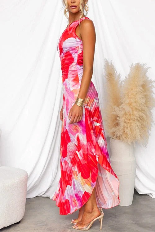 Yanira | Vestido plisado de un solo hombro