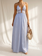 Marina | Vestido largo de rayas con escote descubierta