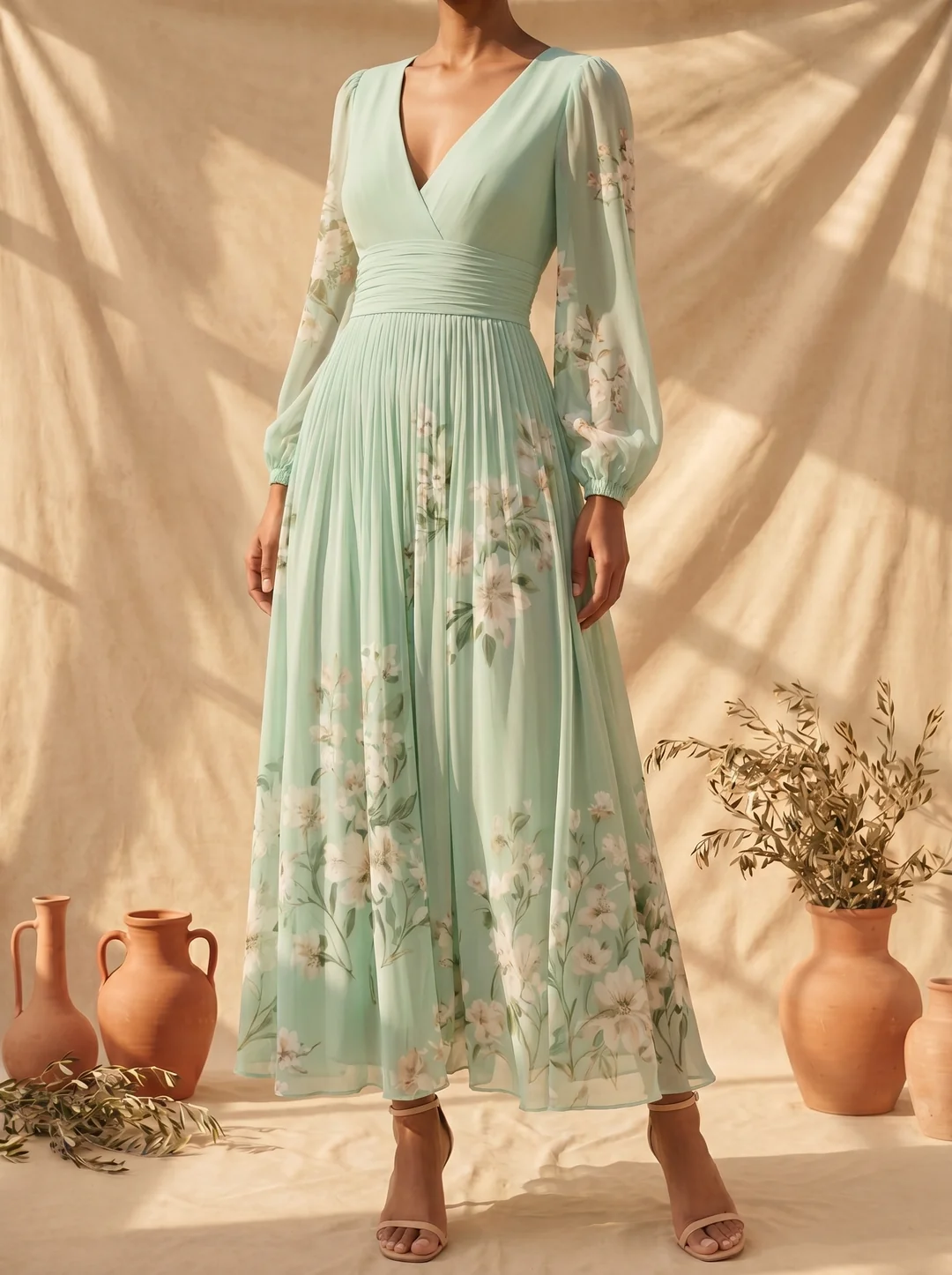 Teresa | Vestido midi floral verde claro
