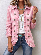 Carla | Chaqueta abotonada con volantes y estampado de cuadros vichy