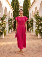 Sara | Elegante vestido largo plisado con cintura anudada