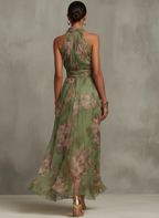 Lidia | Elegante vestido largo halter con estampado floral