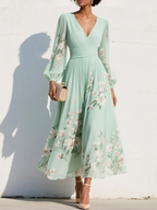 Teresa | Vestido midi floral verde claro