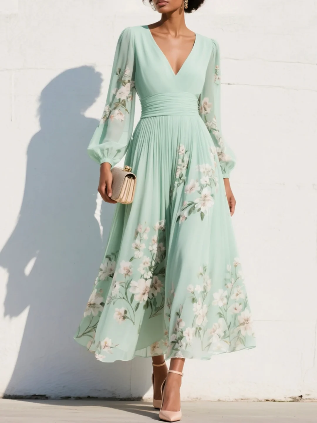 Teresa | Vestido midi floral verde claro